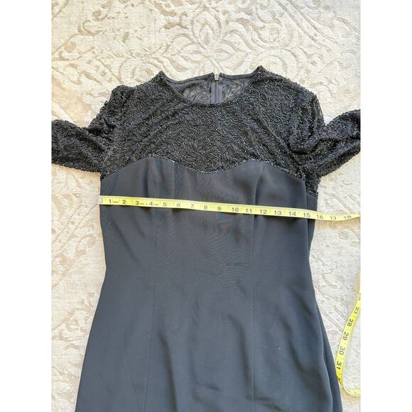 Oleg Cassini Black Tie Beaded Long Sleeve Cocktail Dress Black Size 4 Small - Picture 7 of 10